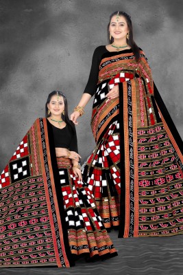 ETHNIC ODISHA HANDLOOM Printed, Digital Print Sambalpuri Pure Cotton Saree(Red, Black)