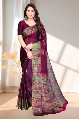 Magneitta Printed, Self Design Daily Wear Chiffon, Georgette Saree(Purple)