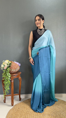Bansari Textiles Dyed Bollywood Nylon, Silk Blend Saree(Light Blue)