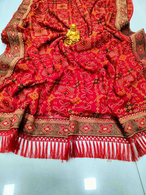 SHIV COLLECTION Printed Bandhani Georgette Saree(Red)