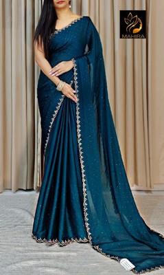 HouseOfCommon Solid/Plain Daily Wear Satin Saree(Blue)