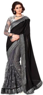 Mactos Embroidered Bollywood Net Saree(Black, Grey)