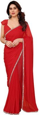 ROOP SUNDARI SAREES Solid/Plain Daily Wear Georgette Saree(Red)
