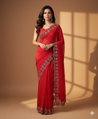 Sudev fashion Self Design Daily Wear Georgette Saree(Red)