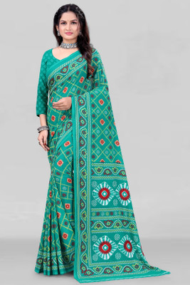 Leelavati Printed Bandhani Georgette Saree(Green)