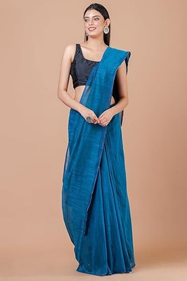 Kamana Textile Solid/Plain, Self Design Handloom Cotton Blend Saree(Blue)