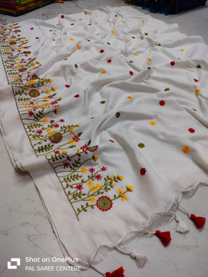 Moumitasaree Solid/Plain Tant Cotton Silk Saree(White)