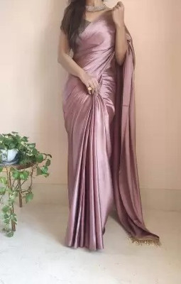 Suali Solid/Plain Bollywood Satin Saree(Pink)