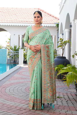 Tasrika Woven Kanjivaram Cotton Silk Saree(Light Green)