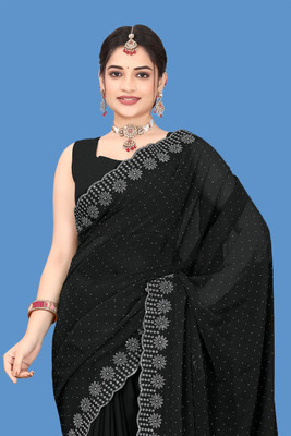 Shiv Febric Solid/Plain Chanderi Art Silk, Chanderi Saree(Black)