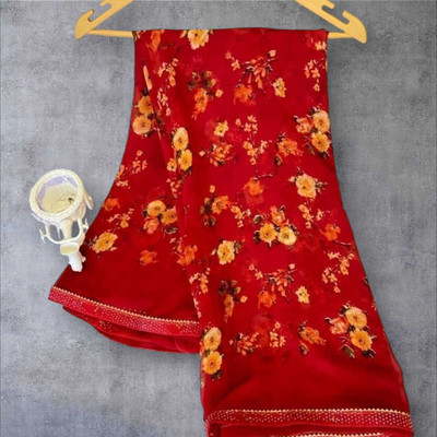 Majisasari Printed Bandhani Chiffon Saree(Red)