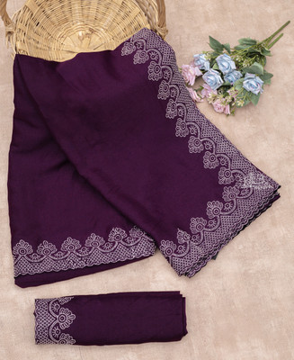 katariya Solid/Plain, Embellished, Embroidered Bollywood Cotton Silk Saree(Purple)