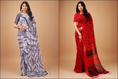 Leelavati Printed Daily Wear Chiffon Saree(Pack of 2, Blue, Red)