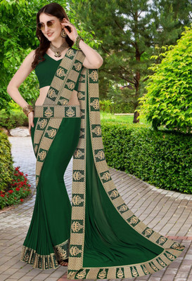 Chhavi Fashion Solid/Plain Banarasi Chiffon Saree(Green)