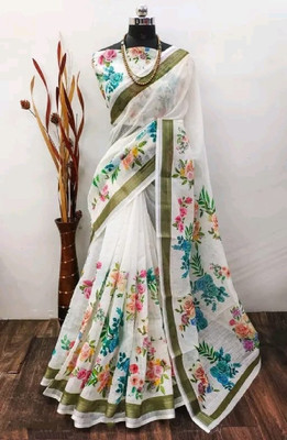 TOPPA Digital Print Bollywood Linen Saree(Multicolor)