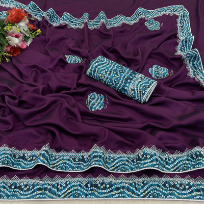 SHUBHDRASHTI NX Embroidered Bollywood Silk Blend Saree(Purple)