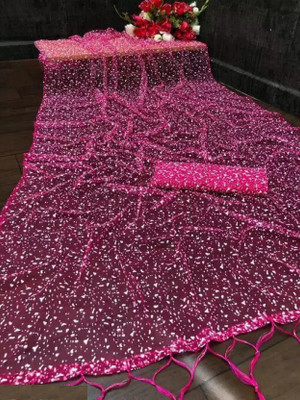FINIVOIR Self Design Bollywood Net Saree(Pink)