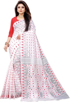 pal saree mahal Self Design Handloom Cotton Silk Saree(Red, White)