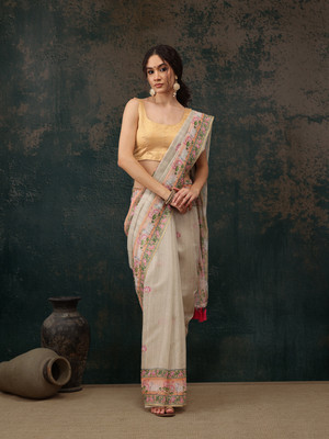 Divastri Digital Print Kalamkari Cotton Blend Saree(Light Green)