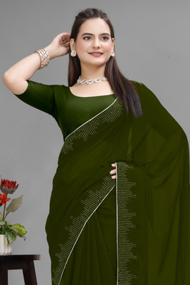 Manan Creation Embellished Bollywood Georgette, Chiffon Saree(Light Green)