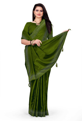 Looootnest Self Design, Solid/Plain Bollywood Satin Saree(Light Green)