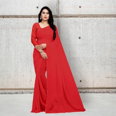 WWQ Solid/Plain Ikkat Linen Saree(Red)