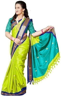 HouseOfCommon Temple Border Bollywood Cotton Silk Saree(Multicolor)