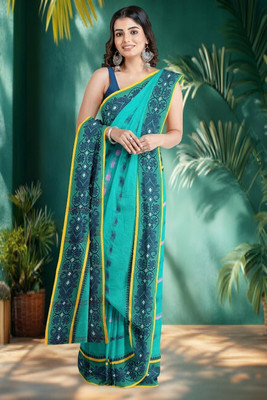 Sayak Creation Woven Bandhani Pure Cotton Saree(Light Blue)