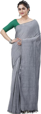 Ankita saree house Solid/Plain Handloom Pure Cotton Saree(Grey)