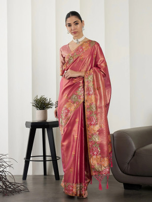 Tasrika Woven, Self Design Banarasi Tissue, Silk Blend Saree(Pink)