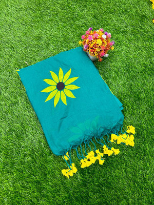 TutunDebnath Hand Painted Handloom Cotton Blend Saree(Multicolor)