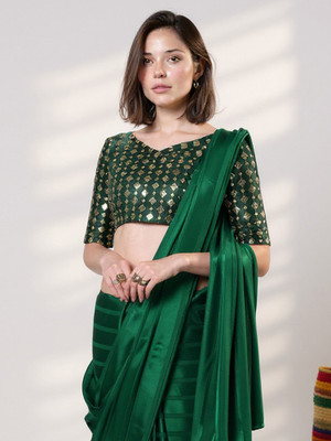Sareemall Solid/Plain Bollywood Satin Saree(Green)