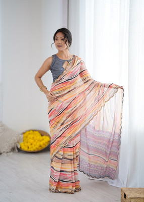 RAJESHWAR FASHION Digital Print, Printed Bollywood Georgette Saree(Orange)