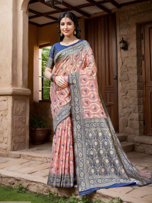 ANOUK Woven Chanderi Linen Saree(Pink)