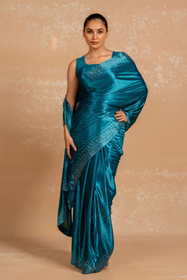 SUBHAM Embellished Bollywood Silk Blend Saree(Blue)