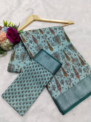 PRTRENDZ Woven Kanjivaram Pure Cotton, Cotton Silk Saree(Light Blue)