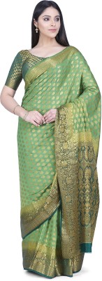 Arriva Fab Printed Kanjivaram Cotton Silk Saree(Green)