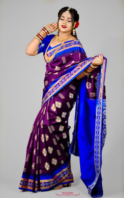 Sijileen Temple Border, Woven Sambalpuri Art Silk Saree(Purple)
