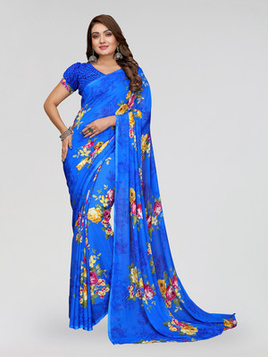 Moda Rapido Floral Print Daily Wear Georgette Saree(Blue)