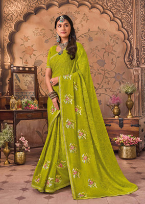 Laxmipati sarees Embroidered Bollywood Chiffon Saree(Green)