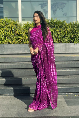 SUTRAM Printed Bollywood Georgette Saree(Purple)