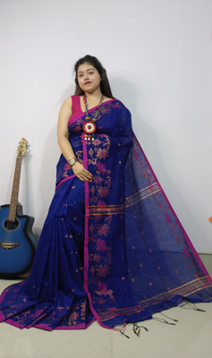 saree star Self Design Tant Cotton Silk Saree(Blue)