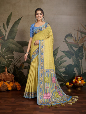 Tasrika Woven Bollywood Silk Blend Saree(Yellow)