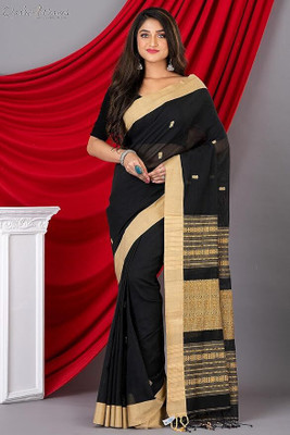 Qadri Weaves Embroidered Cotton Cotton Blend Saree(Black)