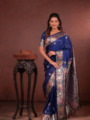 Crystalwaves Embellished, Solid/Plain Banarasi Art Silk, Jacquard Saree(Blue)