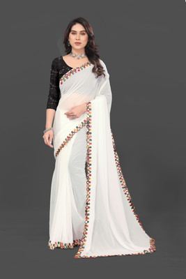 Manan Creation Embellished Bollywood Georgette, Chiffon Saree(White)