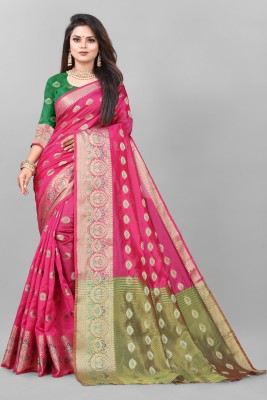 rangbhakti Paisley, Self Design Banarasi Cotton Silk, Cotton Blend Saree(Pink)