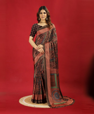 A V M PRINTS Printed Bollywood Crepe Saree(Brown)