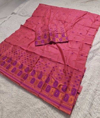 Skiran's Woven Mekhela Chador Cotton Blend Saree(Pink)