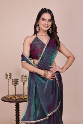 saanvi Solid/Plain, Embellished Bollywood Chiffon Saree(Dark Green)